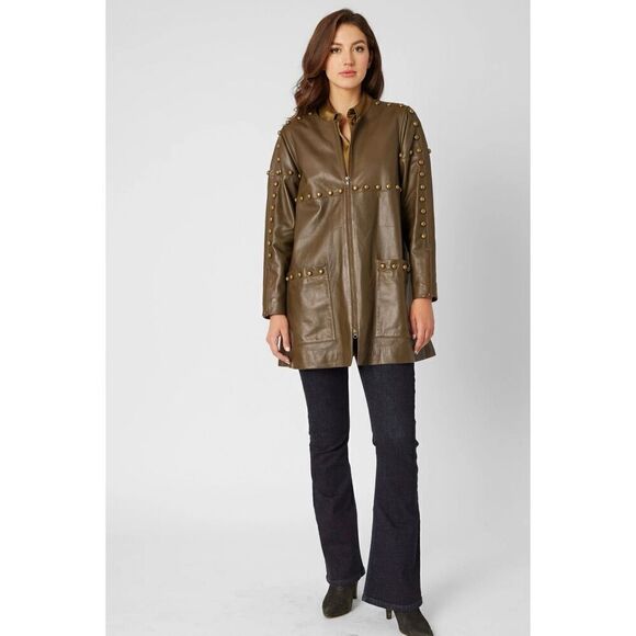 Adrienne Landau Quartz NWT BRASS STUD LEATHER JACKET SIZE Medium - Picture 5 of 9
